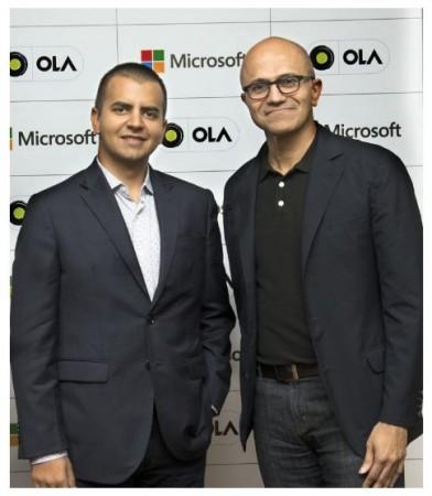 Bhavish Aggarwal, CEO and Co-founder Ola with Microsoft CEO Satya Nadella. Bhavish Aggarwal, CEO and Co-founder Ola with Microsoft CEO Satya Nadella