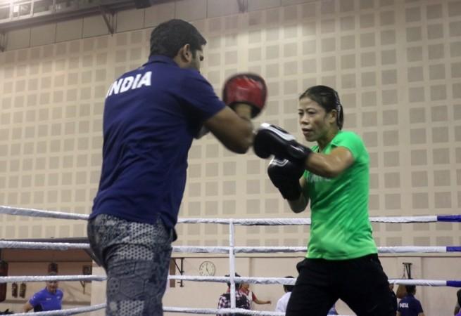 Boxer Mary Kom in action during a practice session ahead of the Asian Championship in New Delhi on Oct 28, 2017 mary kom