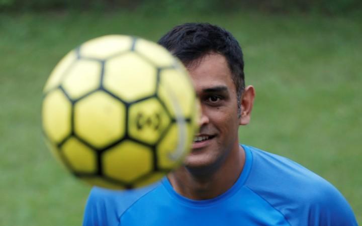 File photo of MS Dhoni playing football during a training session MS Dhoni