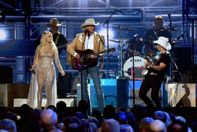 Carrie Underwood, Alan Jackson, and Brad Paisley perform onstage at the 51st annual CMA Awards at the Bridgestone Arena on November 8, 2017, in Nashville, Tennessee. cma 3