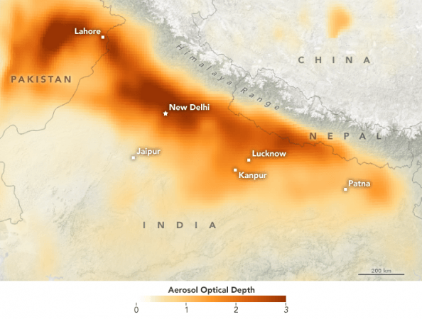 NASA images showing the extent of smog across the northern India NASA