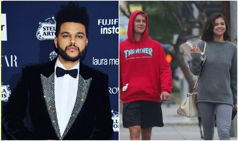 The Weeknd (L) is reportedly dating Justin Bieber's ex after split with Selena Gomez, while the latter is keeping things low-key with Bieber (R). weeknd