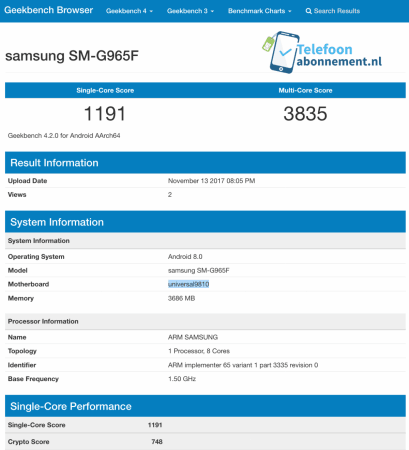 Samsung Galaxy S9 listed on Geekbench Samsung Galaxy S9 listed on Geekbench