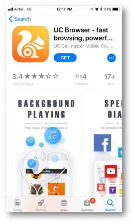 UC Browser app in Apple App Store. UC Browser
