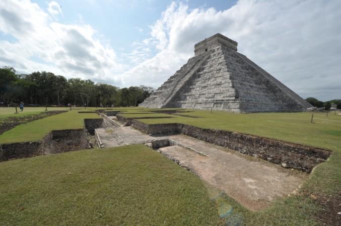 Picture of the Kukulcan temple, also known as El Castillo (The Castle), a step pyramid dominating Chichen Itza archaeological site - a complex built by the Mayan civilization in the Yucatan Peninsula, in the Mexican state of Yucatan, taken on December 2, 2010. Kukulcan temple