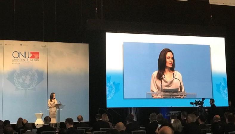 Angelina Jolie is at #PeaceConf17 advocating for the right for women & girls to live a life free of violence Angelina Jolie