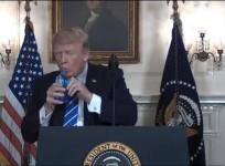 President Trump drinks water during Asia trip recap