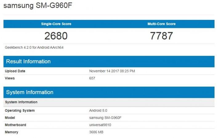 The leaked benchmark test results of the Samsung Galaxy S9. Samsung Galaxy S9 benchmarks