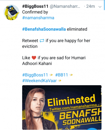 Bigg Boss 11 Twitter Benafsha