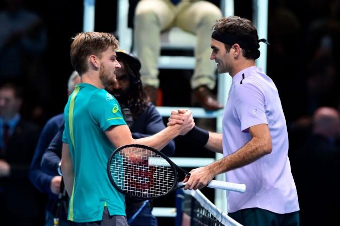 Goffin stunned Federer in three sets on Saturday David Goffin and Roger Federer