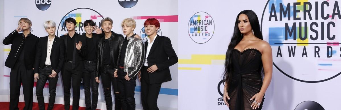 K-Pop sensation BTS and Amercian singer Demi Lovato at the American Music Awards 2017. American Music Awards 2017