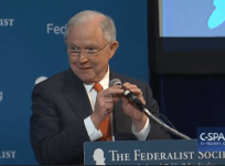 Jeff Sessions jokes about Russian contacts at Federalist Society event