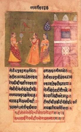 An illustrated page from the 16th-century poem Padmavat by Sufi poet Malik Muhammad Jayasi, which has the first mention of a Hindu Rajput queen named Padmini or Padmavati. Padmavat illustration