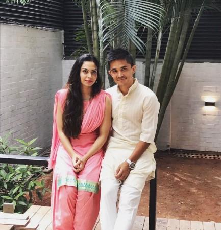 Sunil Chhetri with his partner Sonam Bhattacharya sunil chhetri