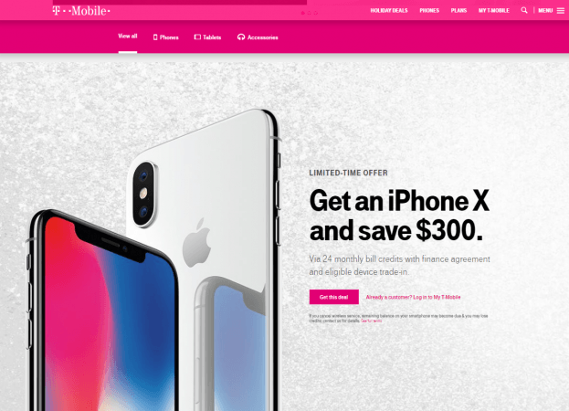 The iPhone X on limited-period offer on T-Mobile (screenshot) T-Mobile
