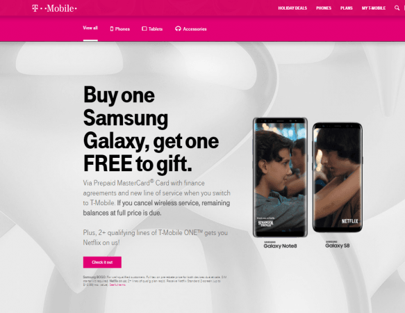 The Buy One Get One deal on T-Mobile (screenshot) T-Mobile