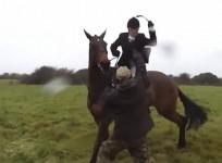 Fox hunter seen whipping activist with riding crop