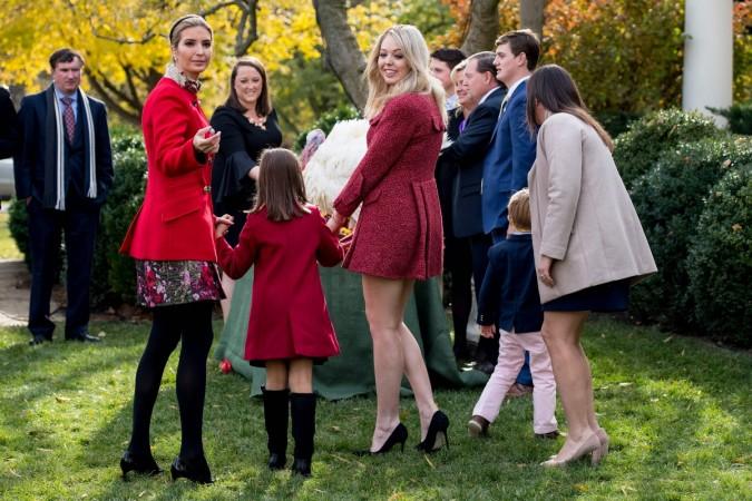 Ivanka Trump (L) holds her daughter Arabella Kushner's hand as Tiffany Trump (C) and White House Press Secretary Sarah Sanders (R) walk up to see the pardoned Thanksgiving turkey Ivanka Trump, Tiffany Trump