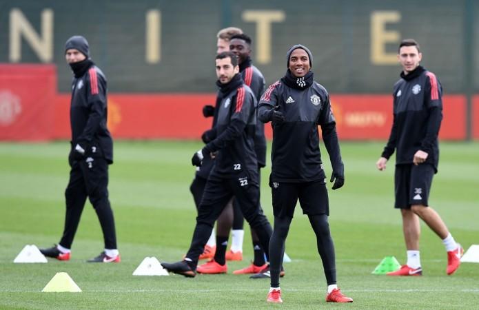 Manchester United players train ahead of their Champions League match manchester united