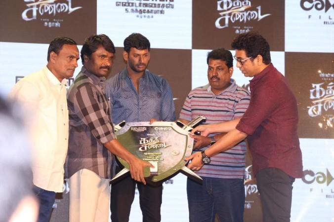 Anbu Chezhiyan with Vishal at a film event Anbu Chezhiyan with Vishal at a film event