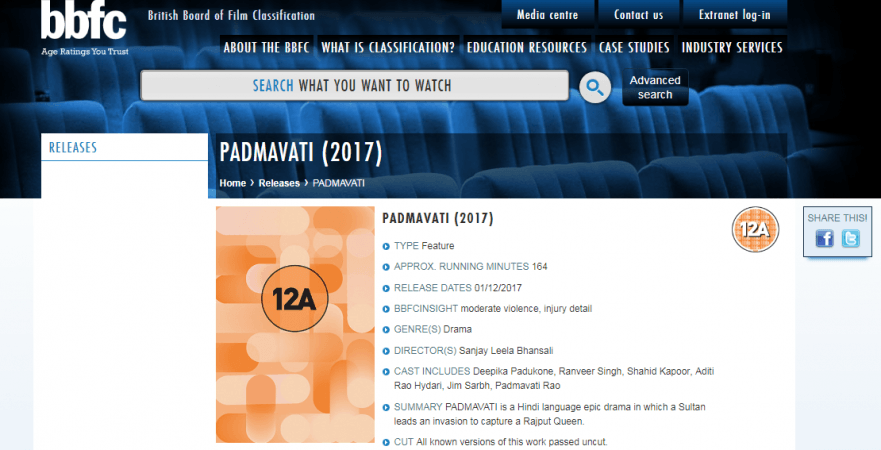 Padmavati cleared by BBFC Padmavati certification