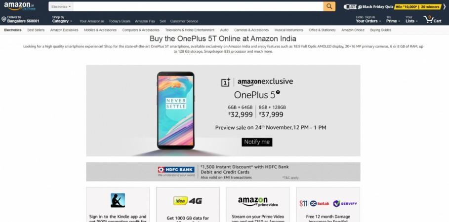One-hour OnePlus 5T Special Preview Sale to go live on Amazon India on Friday; launch offers, price and more OnePlus 5T, Special Preview Sale, Amazon India, OnePlus India, launch offers, price, specifications