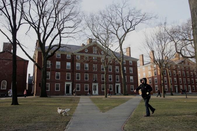 Harvard University students walk through the campus Harvard University