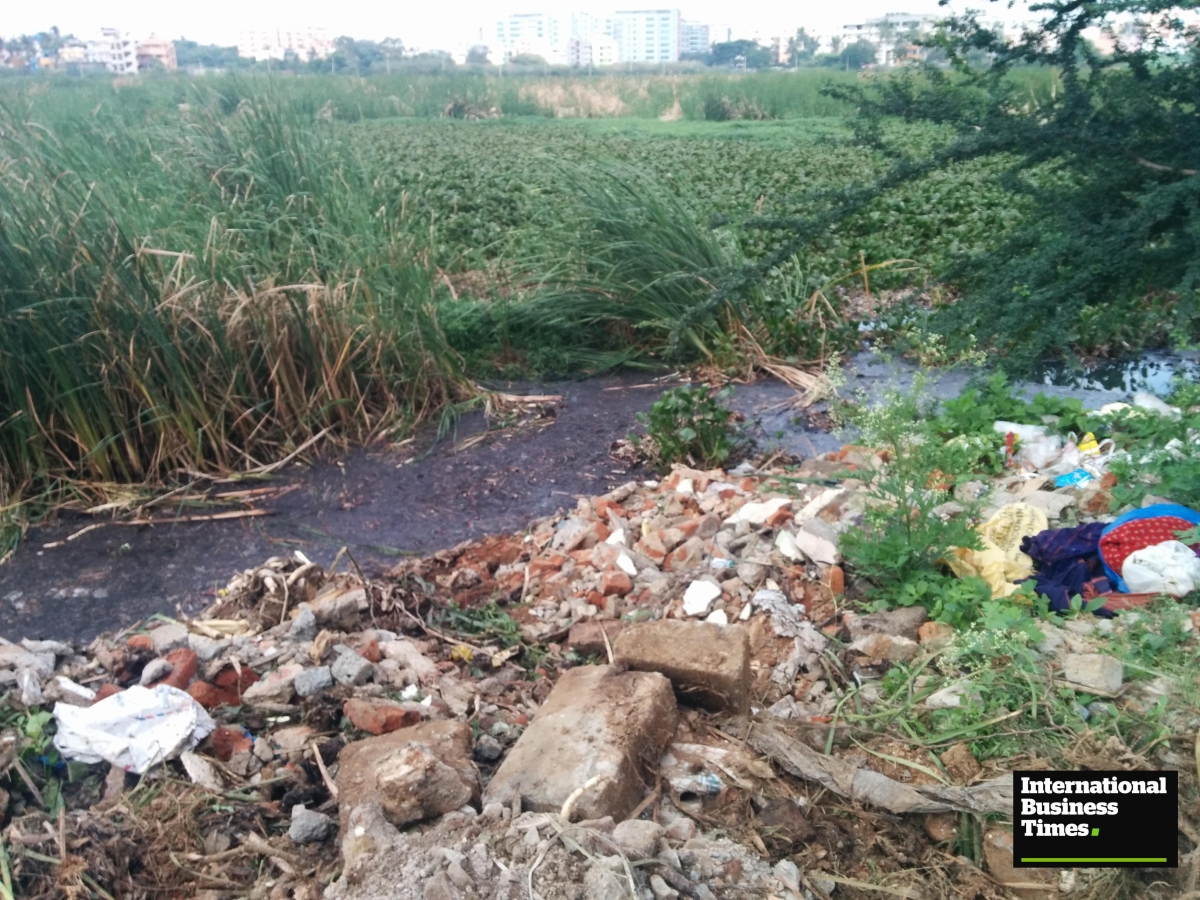 Waste thrown in Kaggadasapura Lake Kaggadasapura Lake
