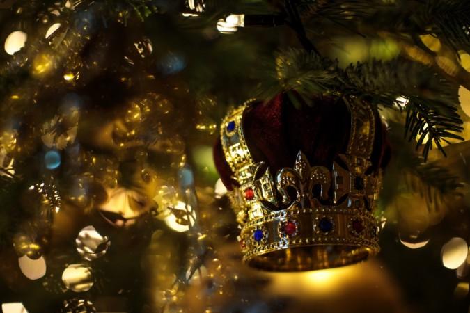 A decoration hangs from 20ft Nordmann Fir tree from Windsor Great Park in St George's Hall which has been decorated for the Christmas Christmas tree, Queen, Royal Family, England