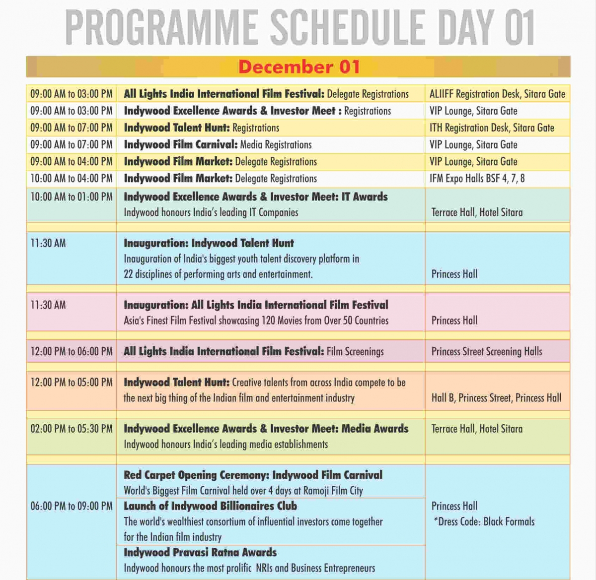 3rd Edition Indywood film carnival's programme schedule Day 1