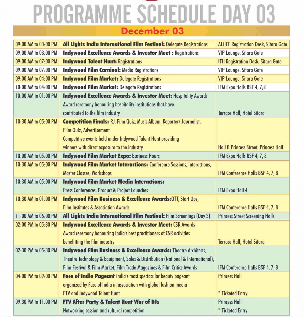 3rd Edition Indywood film carnival's programme schedule Day 3