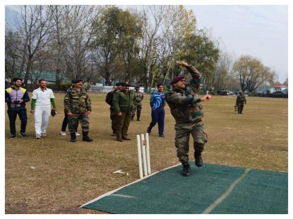 Lieutenant Colonel (Honorary) MS Dhoni bowls in Uri. MS Dhoni
