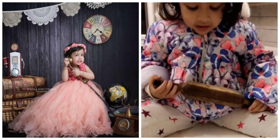 Ziva Dhoni makes rotis Ziva Dhoni