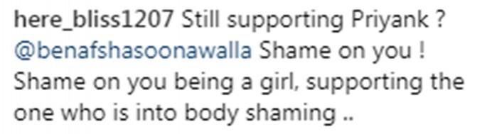 Fans Shames Benafsha Soonawalla for Supporting Priyank Sharma