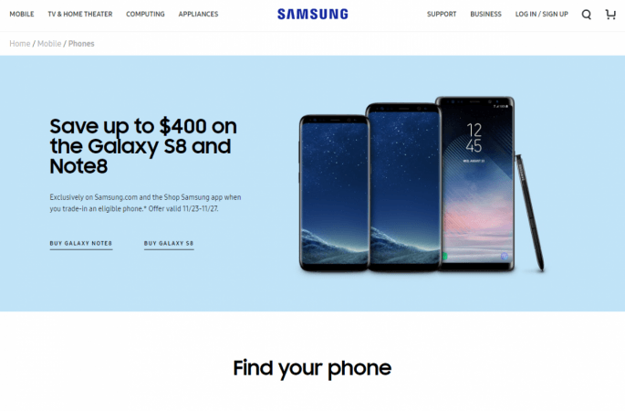 Samsung.com (screenshot) Cyber Monday