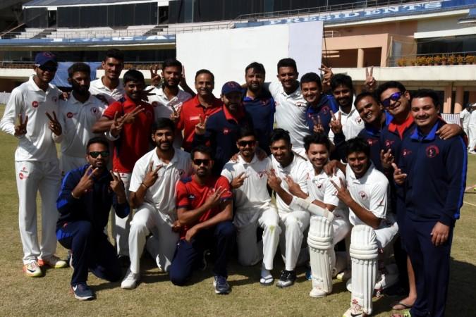Gujarat players celebrate their win against Jharkhand in Ranji Trophy in Ranchi on Tuesday (November 28). Ranji Trophy