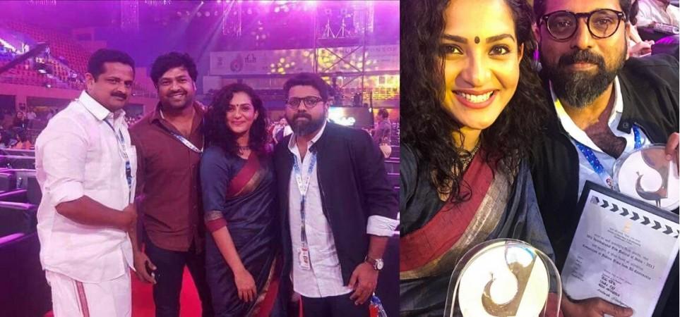 Actress Parvathy and director Mahesh Narayanan honoured at IFFI 2017 for their movie Take Off Parvathy, Take Off, Mahesh Narayanan