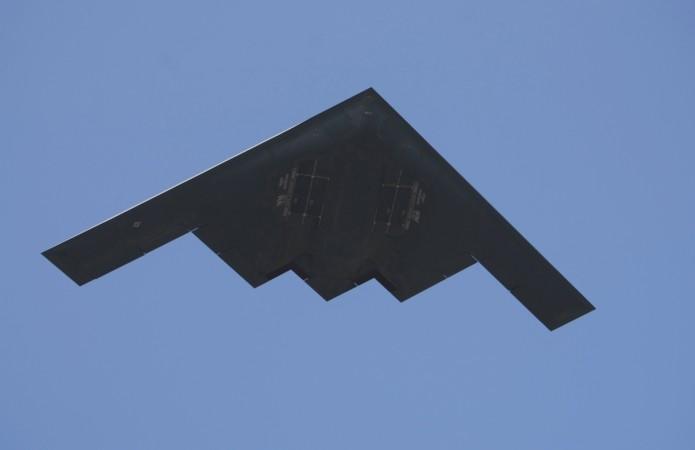 A U.S. Air Force B-2 Spirit bomber from the Whiteman Air Force Base does a flyover during the 95th Rose Bowl game in Pasadena, California, January 1, 2009. U.S. Air Force B-2 Spirit bomber flies over the Whiteman Air Force Base