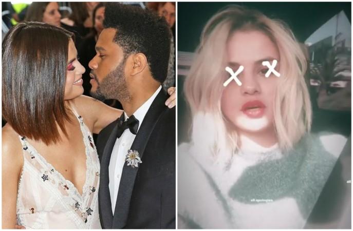 Selena Gomez and The Weeknd (L). Selena's new post on Instagram R). selena