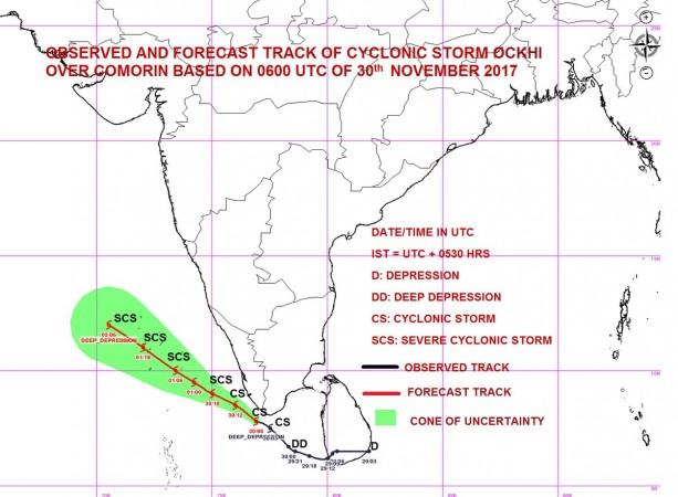 Cyclone Ockhi over Comorin area & cyclone warning for South Kerala, adjoining districts of south Tamil Nadu and Lakshadweep Islands. IMD111