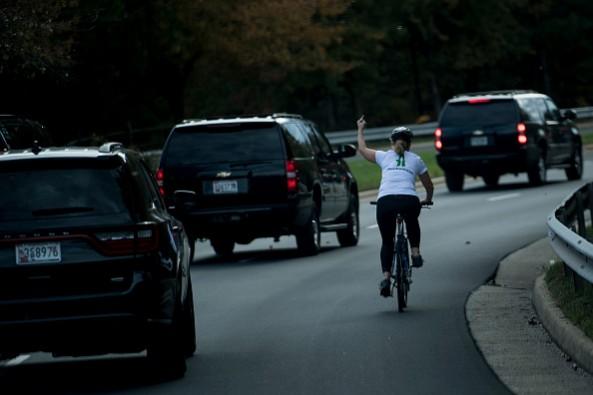 Woman flipped off Donald Trump's motorcade Woman flipped off Donald Trump's motorcade