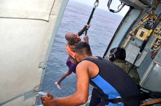 The Indian Air Force rescuing a stranded fisherman off the Kerala coast. fishermen 223232