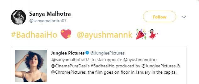 Sanya Malhotra, Ayushmann Khurrana in Badhai Ho