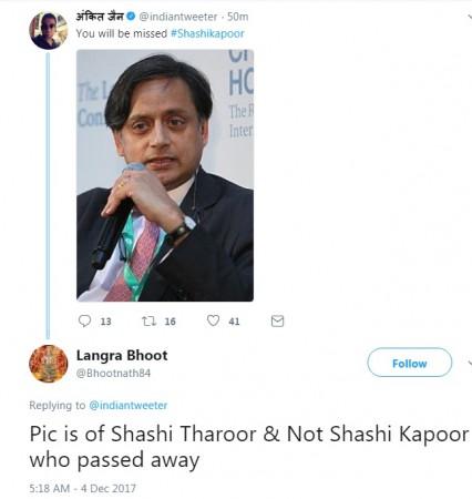 Shashi Tharoor dead mistake