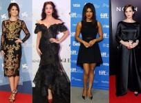 10 celebrities wearing black gown and little black dress