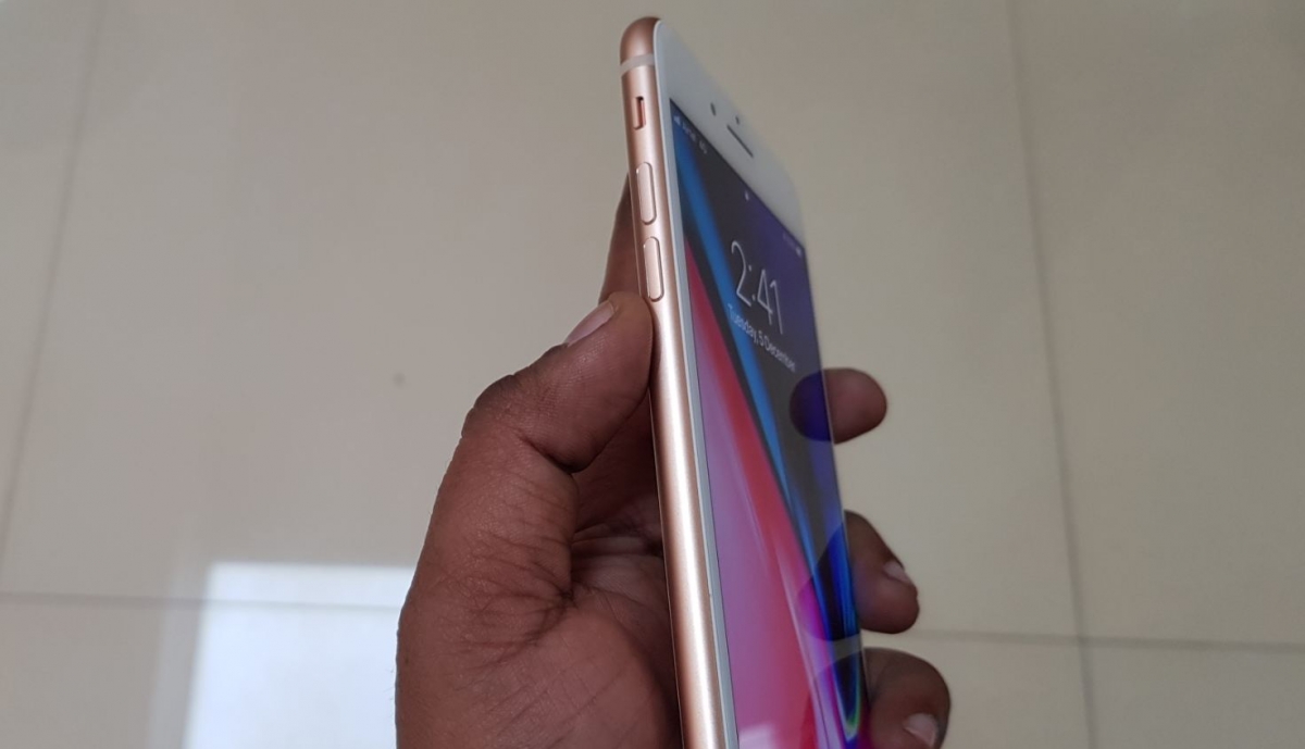 Apple iPhone 8 Plus houses volume rockers (up and down) and sleep/wake button on the left edge Apple, iPhone 8 Plus, review, design language