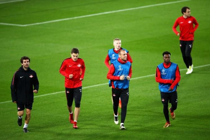 Players of Spartak Moscow participate in a training session at Anfield on December 5, 2017 in Liverpool, England spartak moscow