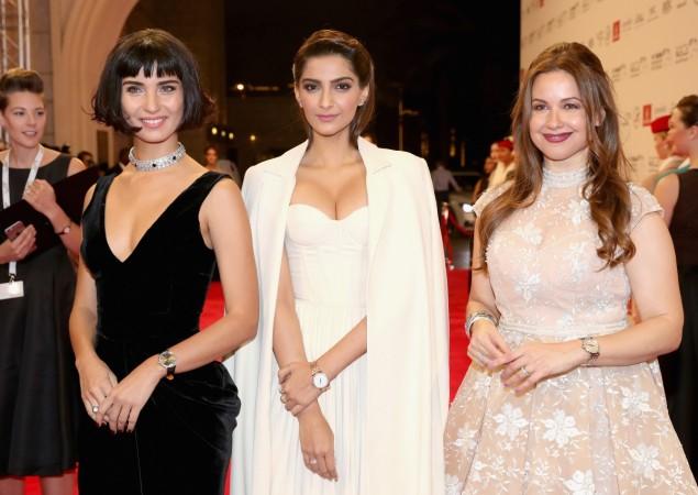 Tuba Buyukustun, Sonam Kapoor and Raya Abirached attend the Opening Night Gala of the 14th annual Dubai International Film Festival held at the Madinat Jumeriah Complex on December 6, 2017 in Dubai, United Arab Emirates Sonam Kapoor
