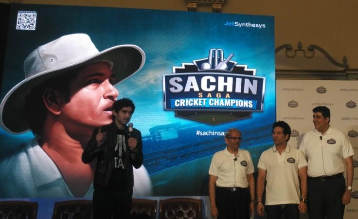Sachin Tendulkar (second right) during the launch of his mobile game in Bengaluru on Thursday (December 7). Sachin Tendulkar
