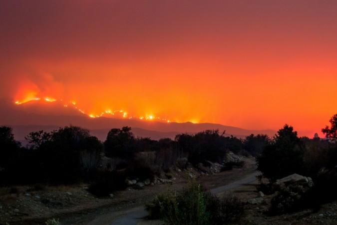 The Thomas Fire burns behind trails on Old Baldwin Road in Ojai, California California wildfire